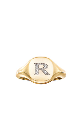 R Initial Pinky Ring, 18k Yellow Gold & Diamonds